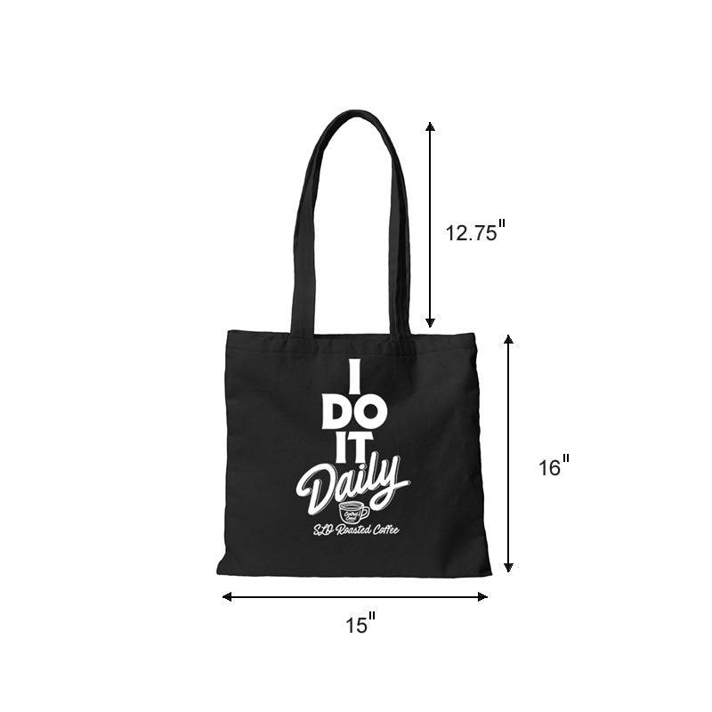 Black Canvas Tote Bag - I Do It Daily Logo
