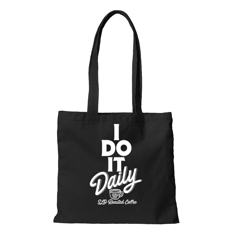 Black Canvas Tote Bag - I Do It Daily Logo